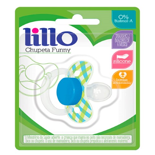 Chupeta Lillo Funny Silicone Ortodôntica Tamanho 2 +6 Meses Xadrez Azul com 1 Unidade