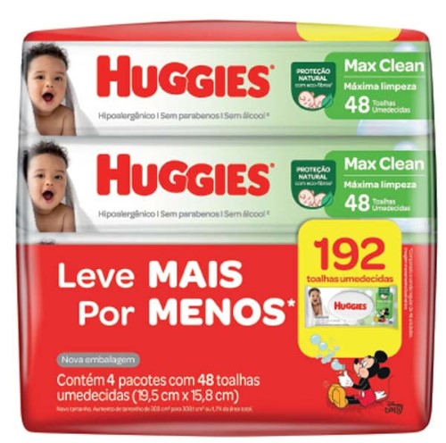 Lenços Umedecidos Huggies Max Clean Leve 4 Pague 3 192 unidades