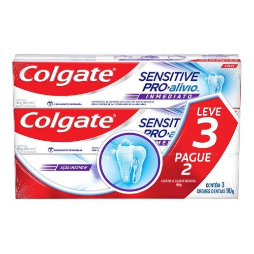 Creme Dental Colgate Sensitive Pro Alívio imediato 90g 3 unidades