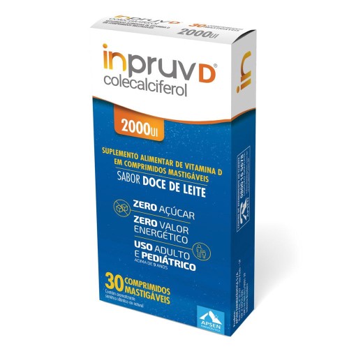 Inpruv D 2.000UI Sabor Doce de Leite Zero Açúcar com 30 comprimidos mastigáveis