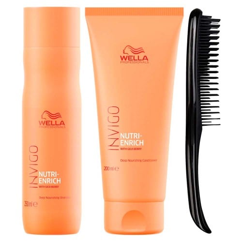 Wella + Tangle Teezer Cabelos Nutridos Kit Shampoo + Condicionador + Escova