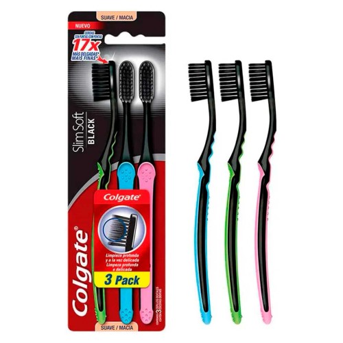 Escova Dental Colgate Slim Soft Black 3 Unidades