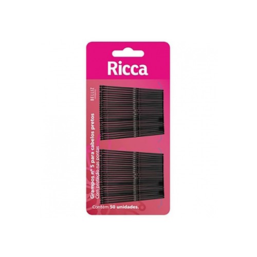 Grampos para Cabelo Ricca Nº 5 Preto com 50 unidades