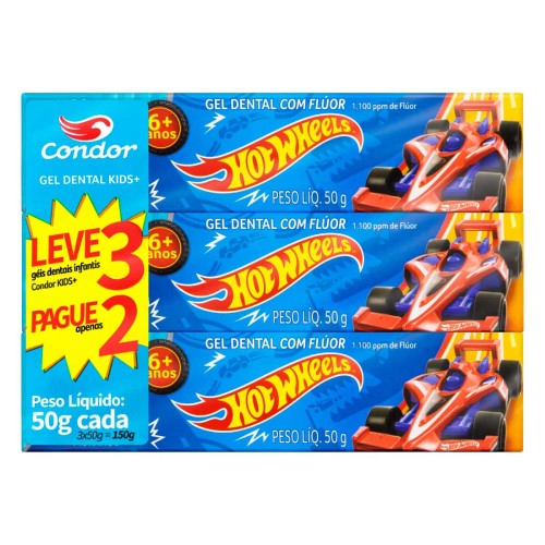 Creme dental Condor Infantil Hot Wheels 50g 3 Unidades