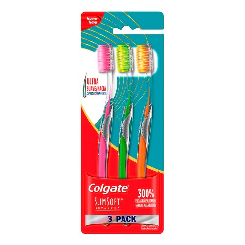 Escova de Dente Colgate Slim Soft Advanced Ultra Macia com 3 unidades