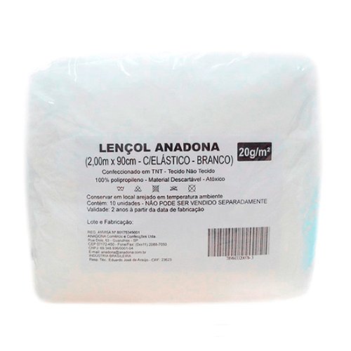 Lençol Descartável Com Elástico 2,00 X0,90 BRANCO C/ 10 UN