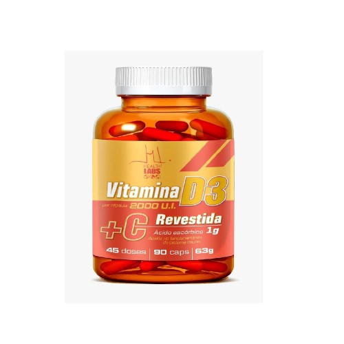 Vitamina D3 2000 U.I + Vitamina C 1g Health Labs 90 Cápsulas