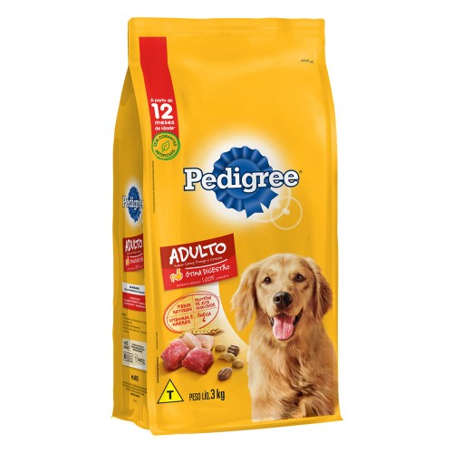 Ração para Cães Pedigree Adultos Raças Médias e Grandes Sabor Carne, Frango e Cereais 3kg