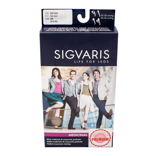 Meia Calça Sigvaris Select Comfort Premium 20-30 mmHg G (Tamanho Grande) Normal, Cor Natural, Ponteira Aberta