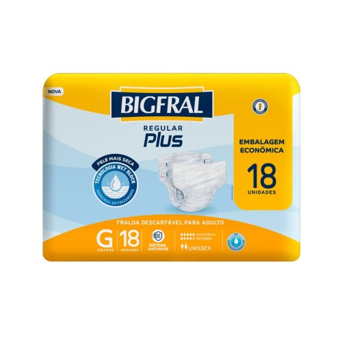 Fralda Descartável Geriátrica Bigfral Regular Plus G 18 Unidades