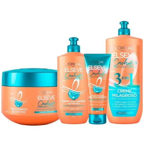 Elseve Cachos Longo dos Sonhos Kit – Creme Noturno + Creme de Tratamento + Creme de Pentear + Creme 3 em 1