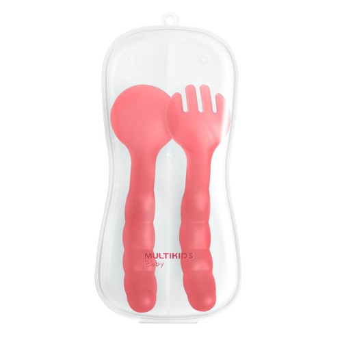 Colher e Garfo com Estojo Higiênico Funny Meal 6+M Rosa Multikids Baby - BB1131