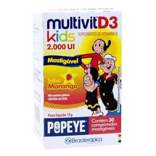 Multivit D3 Kids 2.000UI Morango c/ 30 Comprimidos Mastigáveis