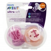 Chupeta Philips Avent Ultra Soft 6-18 Meses Scf223/04 Decorada Menina 2 Unidades