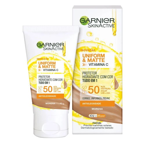 Protetor Hidratante Facial Garnier Uniform & Matte Vitamina C FPS50 Morena 40g