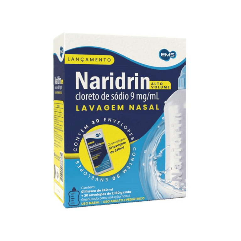 Naridrin 0,9% Alto Volume 30 Envelopes + Frasco Lavagem Nasal