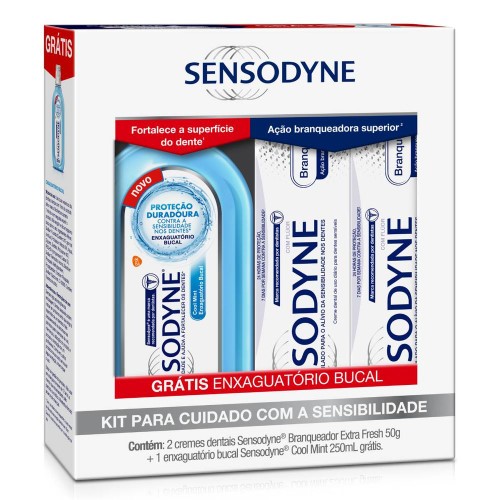 Sensodyne Branqueador Extra Fresh Kit com 2 Cremes Dentais, 50g, Grátis Enxaguatório Bucal Coolmint para Dentes Sensíveis, 250ml