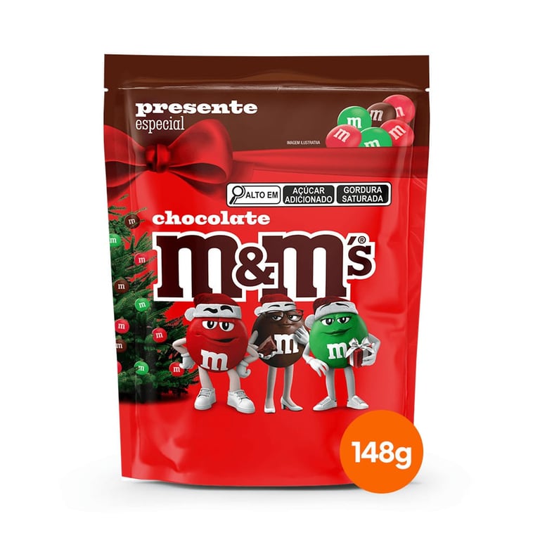 Confeitos M&M Chocolate Especial de Natal 148g