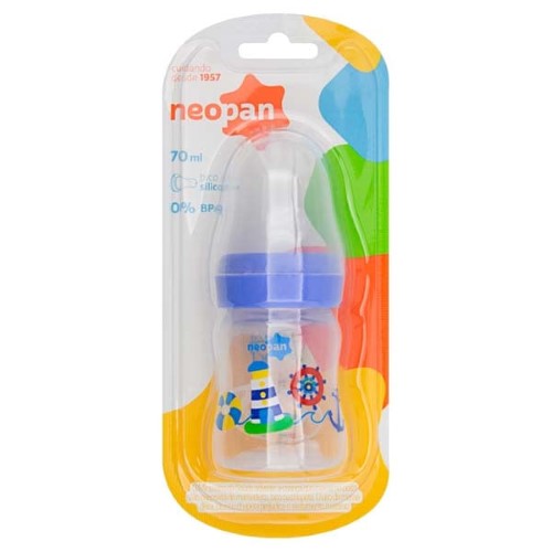 Mamadeira Neopan Decorada Convencional Desenhos Sortidos Azul 70ml