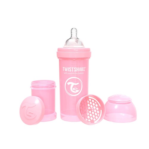 Mamadeira Twistshake Anticólica Rosa capacidade 260ml com 1 unidade