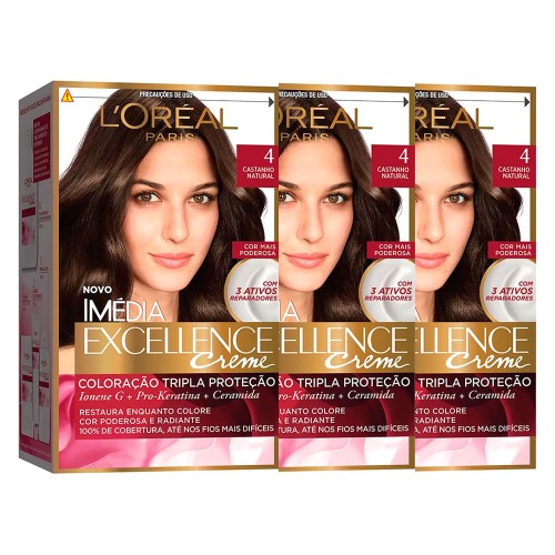 L`oréal Paris Coloração Imédia Excellence 4 Cast. Natural Kit - 3 Unidades