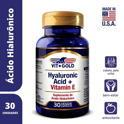 Suplemento Ácido Hialurônico Vitagold +Vitamina E 30 Cápsulas