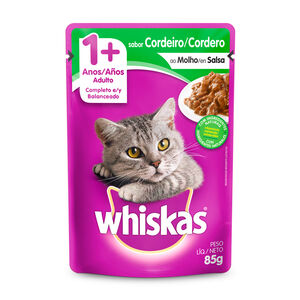 Ração Úmida para Gatos Adultos Whiskas 1+ anos, cordeiro ao molho, sachê com 85g