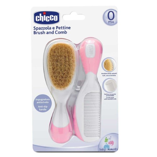 Escova E Pente Cerdas Naturais Rosa (0m+) - Chicco Ch5062 Escova E Pente Cerdas Naturais Rosa (0m+)