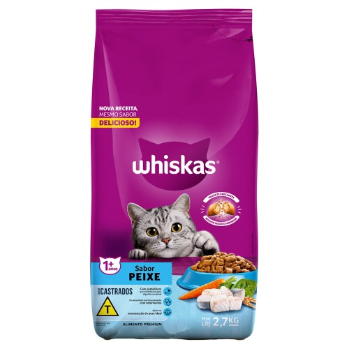 Ração para Gatos Castrados Whiskas Adultos 1+ Anos Sabor Peixe 2,7kg