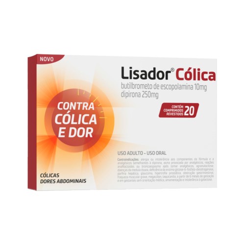 Lisador Cólica Butilbrometo de Escopolamina 10mg + Dipirona Monoidratada 250mg Caixa 20 comprimidos