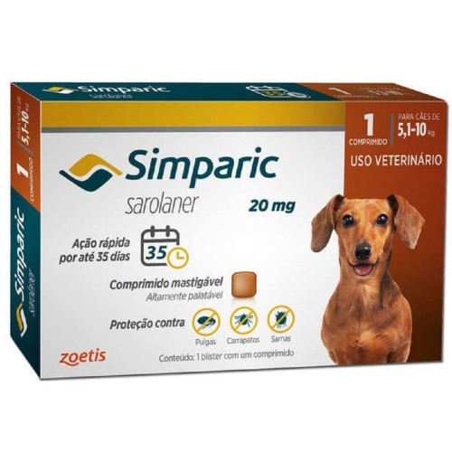 Antipulga Simparic para Cães de 5,1 a 10Kg - 20mg