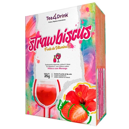 Tea 4 Drink Strawbiscus Hibisco e Morango com 5 Sachês de 5g cada