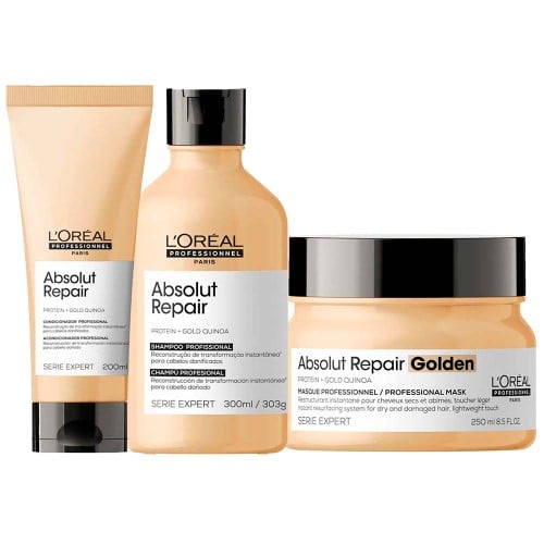 L`oréal Professionnel Absolut Repair Gold Quinoa + Protein Kit – Shampoo + Condicionador + Máscara Light