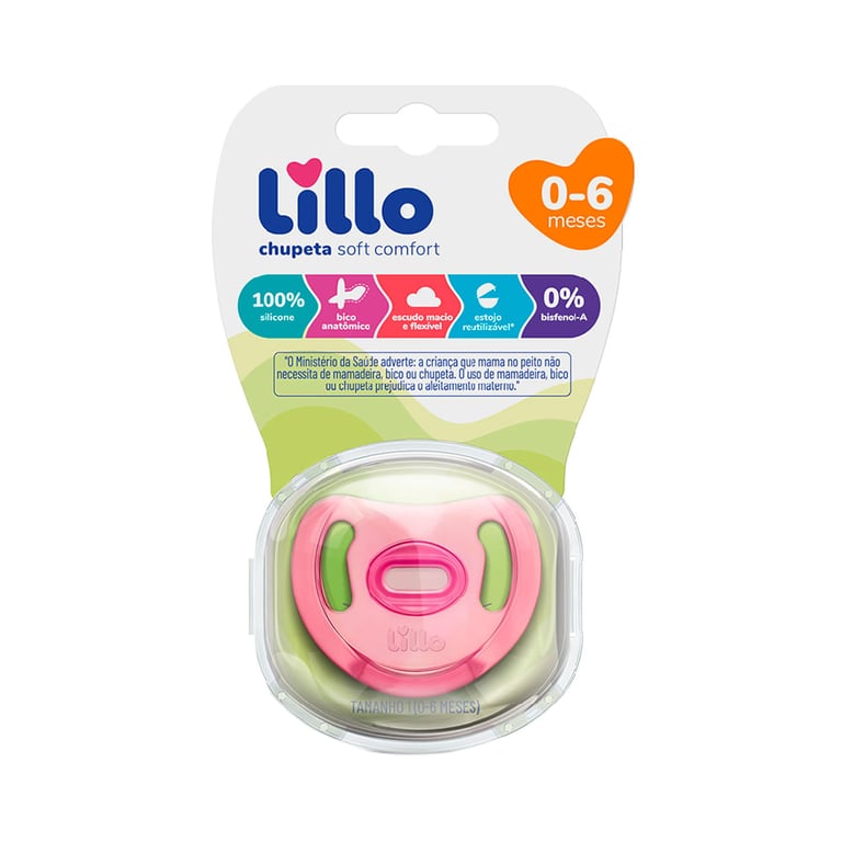 Chupeta Lillo Soft Comfort 0 A 6 Meses Silicone Rosa