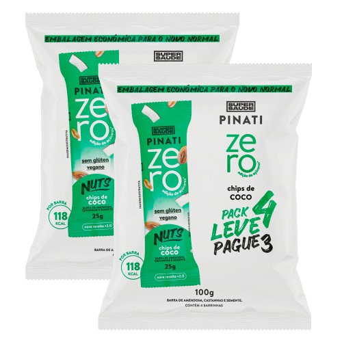 Barra de Cereais Pinati Nuts Zero Chips de Coco Leve 4 Pague 3 com 4 unidades de 25g cada