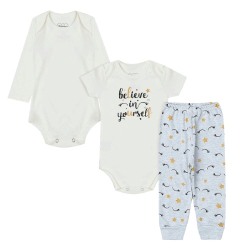 Kit: Body longo + Body curto + Calça para bebê em algodão Believe in Yourself - Orango Kids