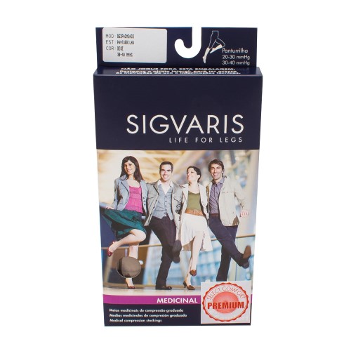 Meia Panturrilha (3/4) Sigvaris Select Comfort Premium 30-40 mmHg M (Tamanho Médio) Normal, Ponteira Aberta, Cor Natural