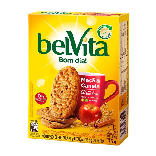 Biscoito BelVita Bom Dia! Sabor Maçã e Canela com 3 unidades de 25g cada