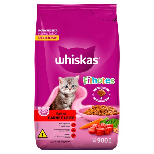 Ração para Gatos Whiskas Filhotes Sabor Carne e Leite 900g