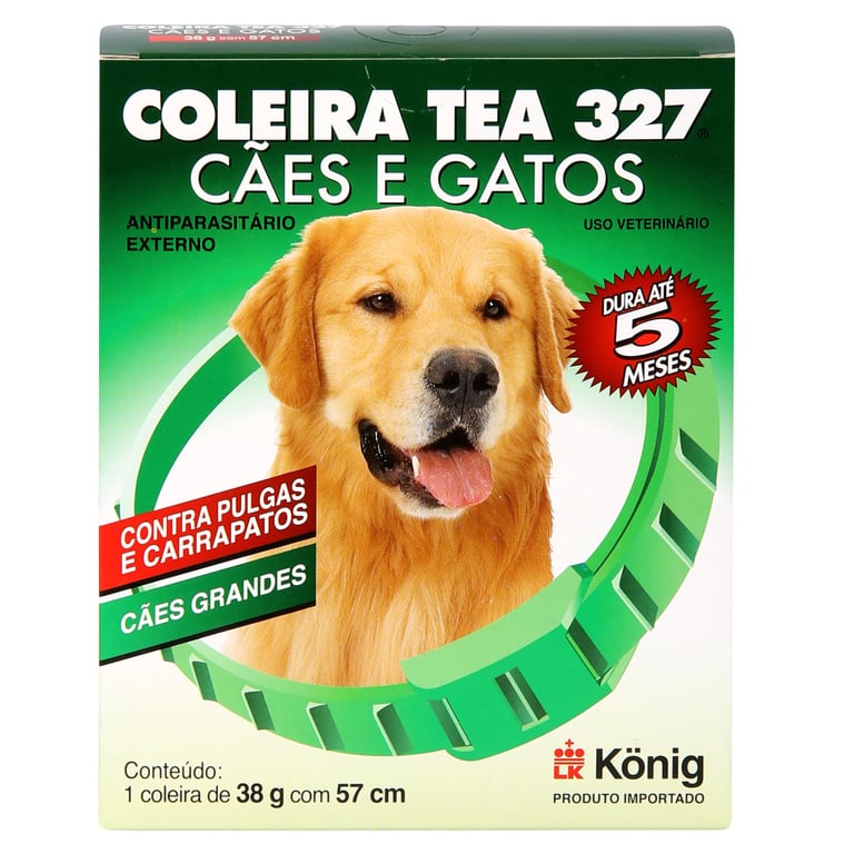 Coleira Contra Pulgas e Carrapatos TEA 327 Cães Grandes König 38g c/ 57cm