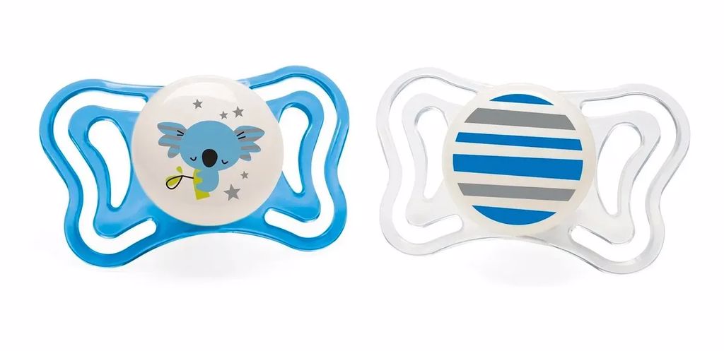 Chupeta De Silicone Physio Light Lumi 6 A 16 Meses 2 Unidades Chicco Branco E Azul