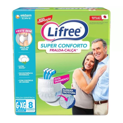 Fralda Calça Geriátrica Unissex Lifree Super Conforto G/XG 8 unidades