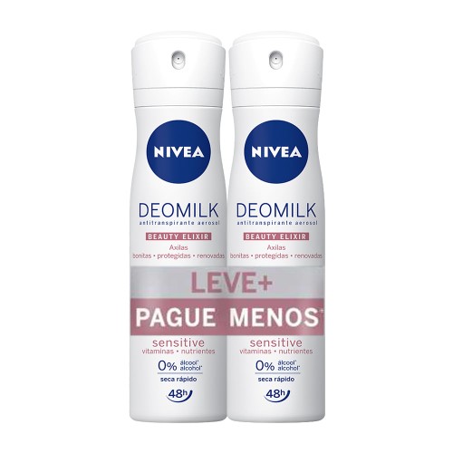 Desodorante Nivea Deomilk Beauty Elixir Sensitive Aerosol 2 Unidades de 150ml cada Leve Mais Por Menos