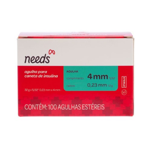 Agulha para Caneta Aplicadora de Insulina Needs 4mm com 100 unidades