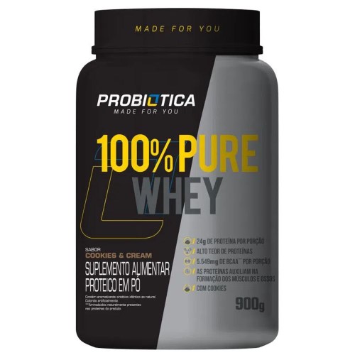 Suplemento Alimentar Protéico em Pó 100% Pure Whey Probiotica Sabor Cookies & Cream 900g