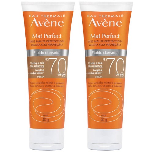 Avène Mat Perfect Kit com 2 Unidades – Protetor Solar Clareador com Cor FPS70 –Médio 40g