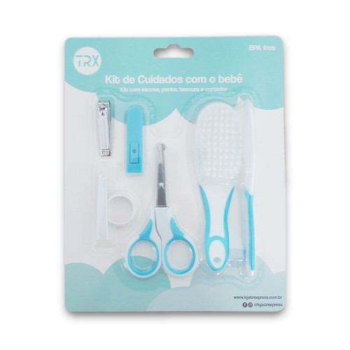 Kit Cuidados e Higiene Bebê Escova e Cortador de Unha Azul