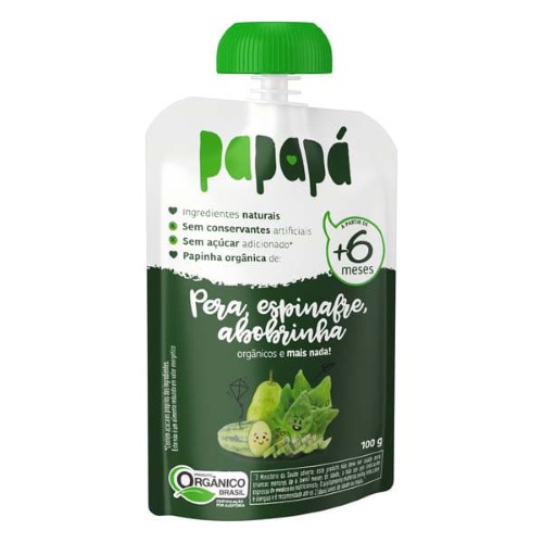 Papinha Papapá Orgânica Pera, Espinhafre e Abobrinha 100g