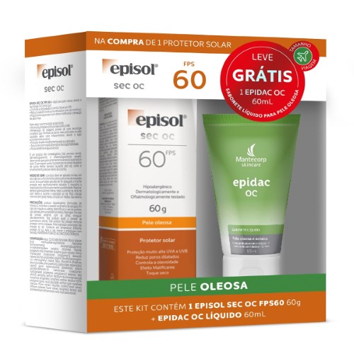 Protetor Solar Episol Sec OC Fps60 com 60g + Sabonete Epidac OC 60ml