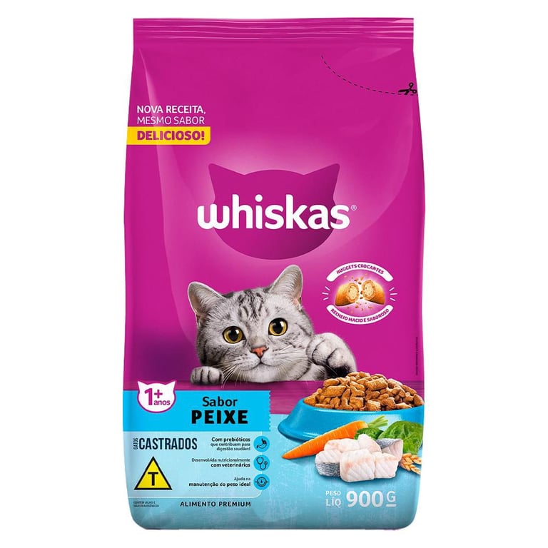 Ração para Gatos Castrados Whiskas Adultos 1+ Anos Sabor Peixe 1Kg